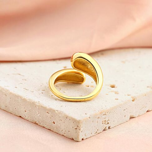 POTESSA 18K Gold Plated Open Rings for Women Wide Band Link Chain Ring Simple Stacking Finger Jewelry Size #4 - #9 in Saudi Arabia