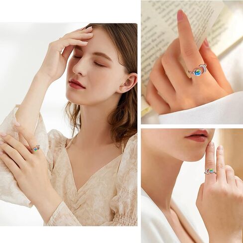 yadoca 925 الفضة الاسترليني خاتم المزاج للنساء قابل للتعديل فتح القمر ستار مكعب زركونيا خواتم 18 كيلو الذهب الأبيض مطلي التحكم في درجة الحرارة اللون تغيير المزاج الدائري بيان المجوهرات in Kuwait