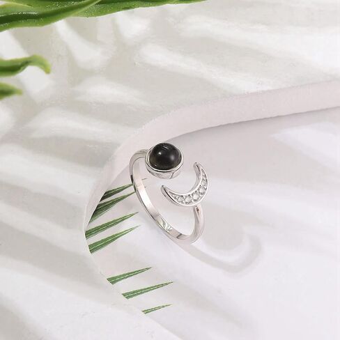 yadoca 925 الفضة الاسترليني خاتم المزاج للنساء قابل للتعديل فتح القمر ستار مكعب زركونيا خواتم 18 كيلو الذهب الأبيض مطلي التحكم في درجة الحرارة اللون تغيير المزاج الدائري بيان المجوهرات in Kuwait