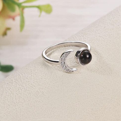 yadoca 925 الفضة الاسترليني خاتم المزاج للنساء قابل للتعديل فتح القمر ستار مكعب زركونيا خواتم 18 كيلو الذهب الأبيض مطلي التحكم في درجة الحرارة اللون تغيير المزاج الدائري بيان المجوهرات in Kuwait