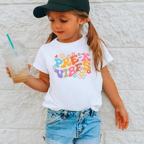 قمصان ما قبل رياض الأطفال طفل فتاة ما قبل K رسالة طباعة تي شيرت العودة إلى المدرسة بلايز أزهار لطيفة مرحلة ما قبل المدرسة تي شيرت in Kuwait