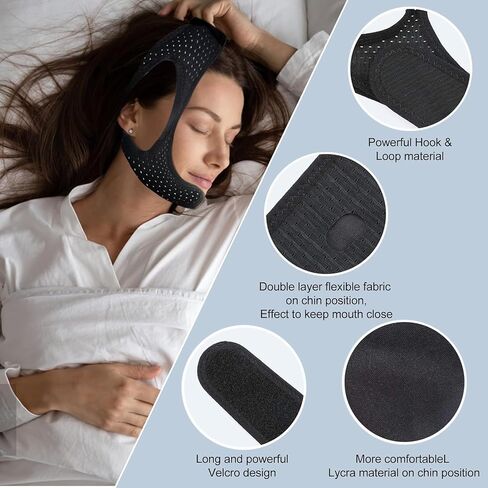 حزام الذقن المضاد للشخير لمستخدمي CPAP، شرائط الذقن لتقليل الشخير، محلول إيقاف الشخير، أجهزة ضغط مرنة مضادة للشخير، شعر على العصا، لا يبهت، نوم مريح وصديق للبشرة in Saudi Arabia