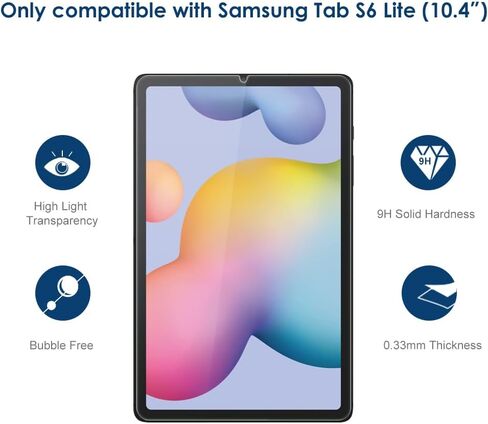 واقي شاشة مكون من عبوتين متوافق مع Samsung Galaxy Tab S6 Lite 10.4 بوصة 2024/2022/2020 (SM-P620/SM-P625/SM-P613/SM-P619/SM-P610N/P615)، طبقة زجاجية مقسى، مضادة لـ خدش، سهل التركيب in Kuwait