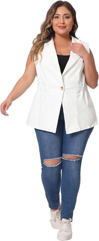 Agnes Orinda Plus Size Women's Denim Vest Sleeveless Lapel Button Elastic Waist Casual Denim Jackets Vests in Kuwait