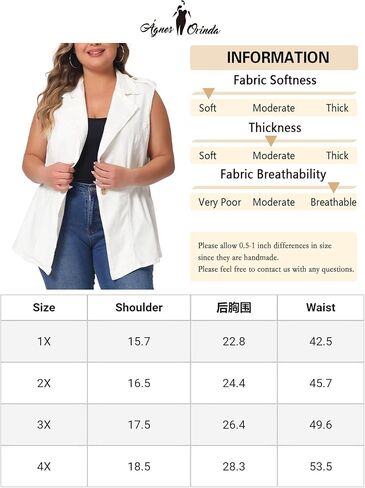 Agnes Orinda Plus Size Women's Denim Vest Sleeveless Lapel Button Elastic Waist Casual Denim Jackets Vests in Kuwait