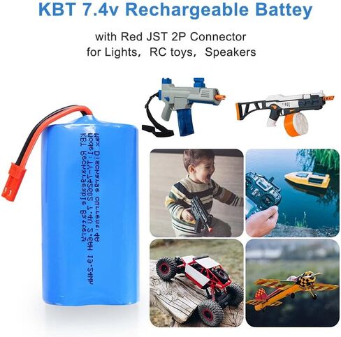 KBT 7.4V 2600mAh بطارية ليثيوم أيون قابلة للشحن، أحمر JST-2P التوصيل بطاريات ليثيوم أيون للمنتجات الإلكترونية، الألعاب، الإضاءة، معدات بلوتوث مناسبة لشاحنة سيارة هليكوبتر RC وقوارب RC in Saudi Arabia