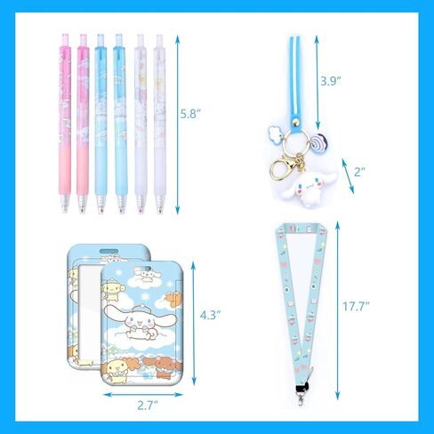 مجموعة اللوازم المدرسية اللطيفة Cinnamoroll مجموعة هدايا اللوازم المكتبية Kawaii بما في ذلك أقلام الحبر الجل وملصقات مقلمة وملصقات شارة الهوية ودبابيس الأزرار وسلسلة المفاتيح وسلسلة الهاتف وحامل حلقة الهاتف in Kuwait