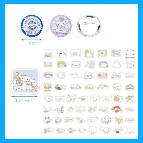مجموعة اللوازم المدرسية اللطيفة Cinnamoroll مجموعة هدايا اللوازم المكتبية Kawaii بما في ذلك أقلام الحبر الجل وملصقات مقلمة وملصقات شارة الهوية ودبابيس الأزرار وسلسلة المفاتيح وسلسلة الهاتف وحامل حلقة الهاتف in Kuwait