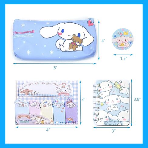 مجموعة اللوازم المدرسية اللطيفة Cinnamoroll مجموعة هدايا اللوازم المكتبية Kawaii بما في ذلك أقلام الحبر الجل وملصقات مقلمة وملصقات شارة الهوية ودبابيس الأزرار وسلسلة المفاتيح وسلسلة الهاتف وحامل حلقة الهاتف in Kuwait