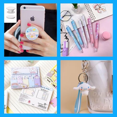 مجموعة اللوازم المدرسية اللطيفة Cinnamoroll مجموعة هدايا اللوازم المكتبية Kawaii بما في ذلك أقلام الحبر الجل وملصقات مقلمة وملصقات شارة الهوية ودبابيس الأزرار وسلسلة المفاتيح وسلسلة الهاتف وحامل حلقة الهاتف in Kuwait