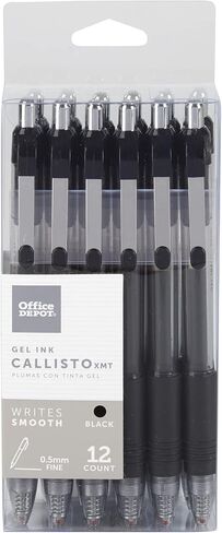 أقلام جل قابلة للسحب ذات قبضة ناعمة من Office Depot، نقطة دقيقة جدًا، 0.5 مم، أسطوانة سوداء شفافة، حبر أسود، عبوة مكونة من 12 قلمًا in Saudi Arabia