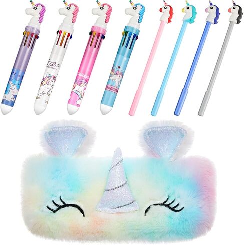 9 Pcs Unicorn Pen Set with Case Rainbow Unicorn Pens for Girls Plush Unicorn Pencil Case Fun Unicorn Multicolor Pen Kids Cute Gel Ink Pens Cartoon Unicorn Rollerball Pens for School Office Supplies in Saudi Arabia