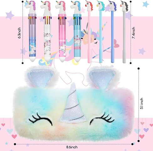 9 Pcs Unicorn Pen Set with Case Rainbow Unicorn Pens for Girls Plush Unicorn Pencil Case Fun Unicorn Multicolor Pen Kids Cute Gel Ink Pens Cartoon Unicorn Rollerball Pens for School Office Supplies in Saudi Arabia