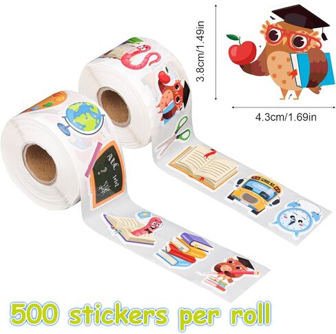 1000pcs 2 Rolls Kindergarten Graduation Sticker, 18 Designs Preschool Stickers Cartoon Teacher Reward Sticker Good Job Labels for Kids Toddlers Students Crafts School Classroom Party Supplies in Saudi Arabia