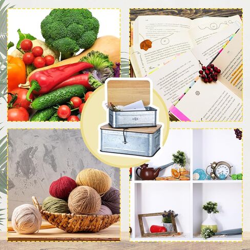 2 Pcs Metal Storage Box with Wooden Lid Rustic Storage Boxes Metal Organizer for Photos Jewelry Keepsake Home Decoration Practical Birthday Mother's Day Gifts for Women in Saudi Arabia