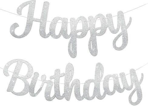 Pre-Strung Happy Birthday Banner No DIY Glitter Pink Happy Birthday Banner for Kids Adults Happy Birthday Sign Birthday Party Decorations Hanging Bunting Garland Backdrop in Saudi Arabia