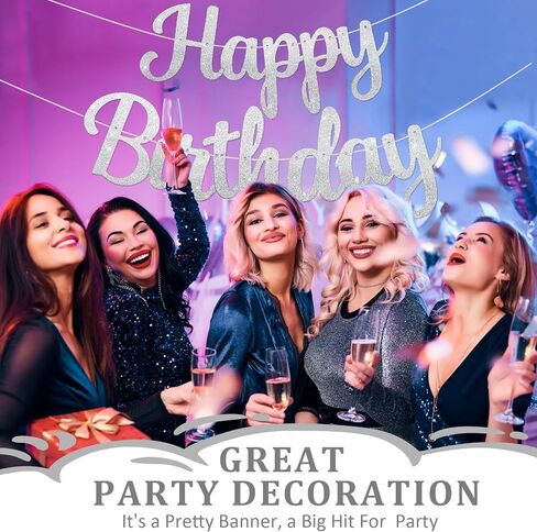 Pre-Strung Happy Birthday Banner No DIY Glitter Pink Happy Birthday Banner for Kids Adults Happy Birthday Sign Birthday Party Decorations Hanging Bunting Garland Backdrop in Saudi Arabia