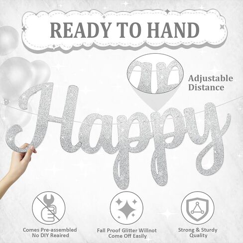 Pre-Strung Happy Birthday Banner No DIY Glitter Pink Happy Birthday Banner for Kids Adults Happy Birthday Sign Birthday Party Decorations Hanging Bunting Garland Backdrop in Saudi Arabia