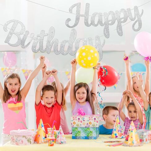 Pre-Strung Happy Birthday Banner No DIY Glitter Pink Happy Birthday Banner for Kids Adults Happy Birthday Sign Birthday Party Decorations Hanging Bunting Garland Backdrop in Saudi Arabia