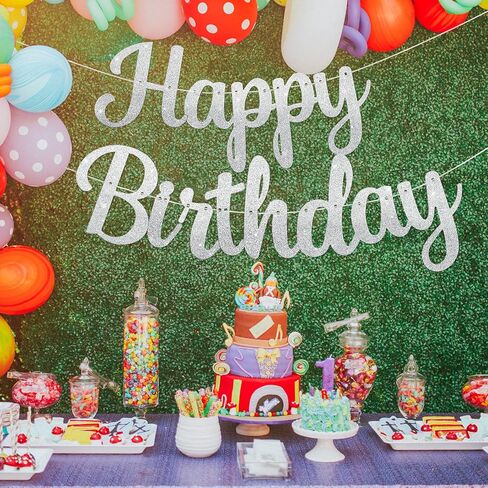 Pre-Strung Happy Birthday Banner No DIY Glitter Pink Happy Birthday Banner for Kids Adults Happy Birthday Sign Birthday Party Decorations Hanging Bunting Garland Backdrop in Saudi Arabia