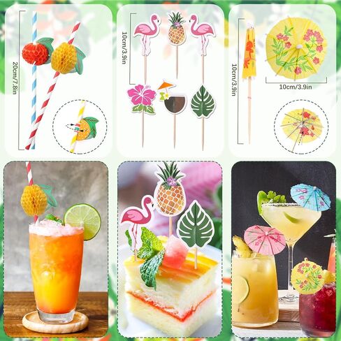 137 قطعة من ديكورات حفلات هاواي لواو، لوازم أعياد الميلاد الصيفية الاستوائية، لافتة ألوها من أوراق النخيل، مروحة ورقية، تنورة طاولة عشبية، الكركديه، الأناناس، قرص العسل، القش، كعكة علوية، بالون، ديكور حفلات ألوها in Kuwait