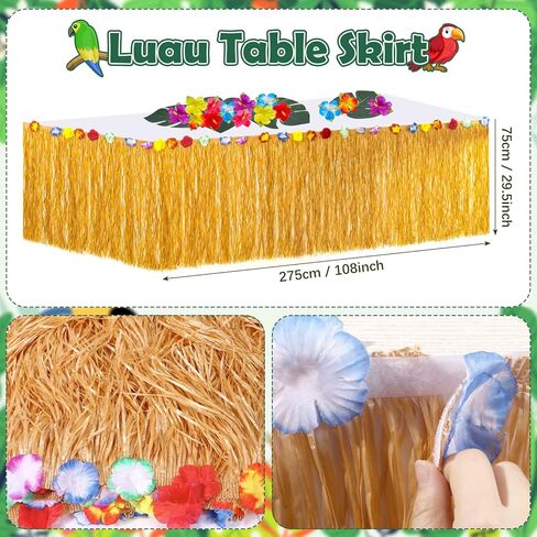 137 قطعة من ديكورات حفلات هاواي لواو، لوازم أعياد الميلاد الصيفية الاستوائية، لافتة ألوها من أوراق النخيل، مروحة ورقية، تنورة طاولة عشبية، الكركديه، الأناناس، قرص العسل، القش، كعكة علوية، بالون، ديكور حفلات ألوها in Kuwait