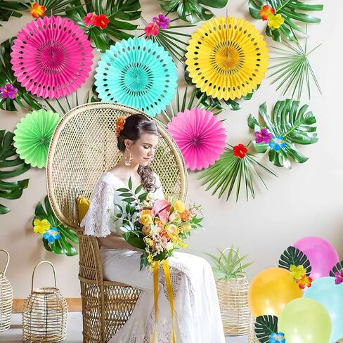 137 قطعة من ديكورات حفلات هاواي لواو، لوازم أعياد الميلاد الصيفية الاستوائية، لافتة ألوها من أوراق النخيل، مروحة ورقية، تنورة طاولة عشبية، الكركديه، الأناناس، قرص العسل، القش، كعكة علوية، بالون، ديكور حفلات ألوها in Kuwait