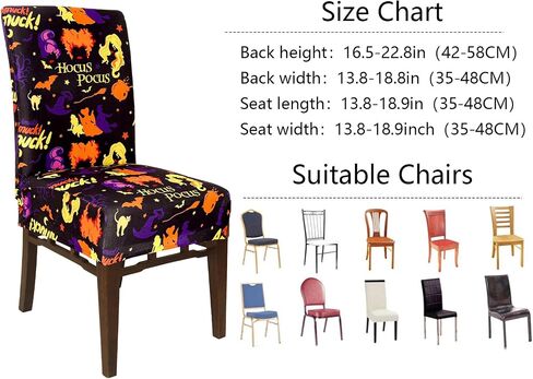 Whaline 4Pcs Halloween Chair Slipcovers Hocus Pocus Witch Theme Dining Chair Covers Protector Removable Stretch Elastic Seat Covers for Halloween Party Kitchen Home Hotel Restaurant Ceremony Decor in Saudi Arabia