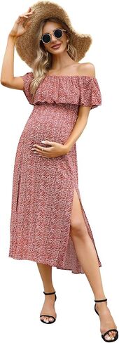 Maternity Dress Women's Off Shoulder Split A Line Casual Maxi Dress Photography Dress for Babyshower in Saudi Arabia