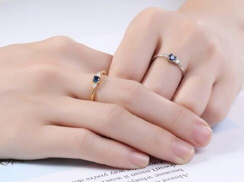 18k Gold Plated Petite Simulated Sapphire and White Cubic Zirconia Promise Ring 925 Sterling Silver Solitaire Wedding Engagement Eternity Ring for Women or Girl Teens in Kuwait