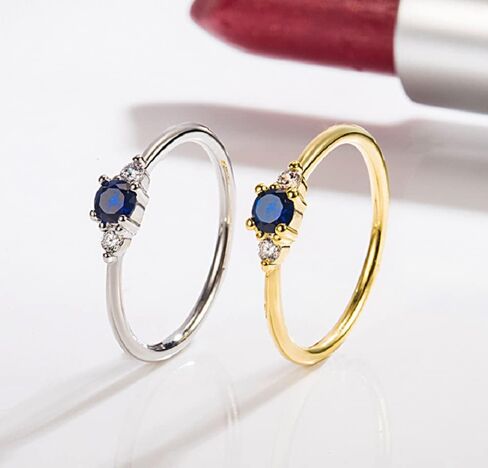 18k Gold Plated Petite Simulated Sapphire and White Cubic Zirconia Promise Ring 925 Sterling Silver Solitaire Wedding Engagement Eternity Ring for Women or Girl Teens in Kuwait