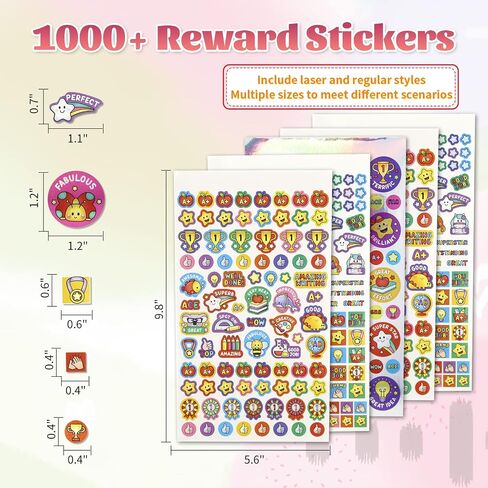 1000+ Pieces Rewards Stickers for Students, Teacher Encouraging Stickers School Classroom Supplies, Incentive Words Cute Animal Motivational Sticker, Potty Training Sticker for Kids, White Cover in Saudi Arabia