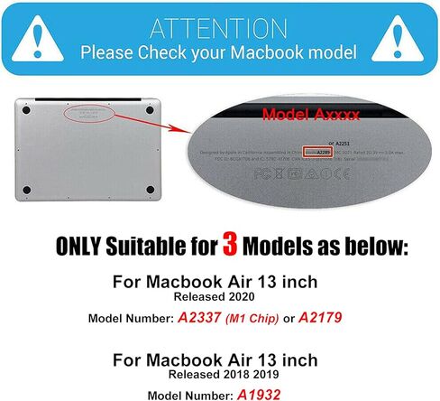 حافظة T Tersely لجهاز MacBook Air 13 بوصة 2020 2019 2018 الإصدار A2337 M1 A2179 A1932، غطاء بلاستيكي صلب وغطاء لوحة المفاتيح متوافق مع MacBook Air 13 بوصة مع شاشة Retina - أسود in Saudi Arabia