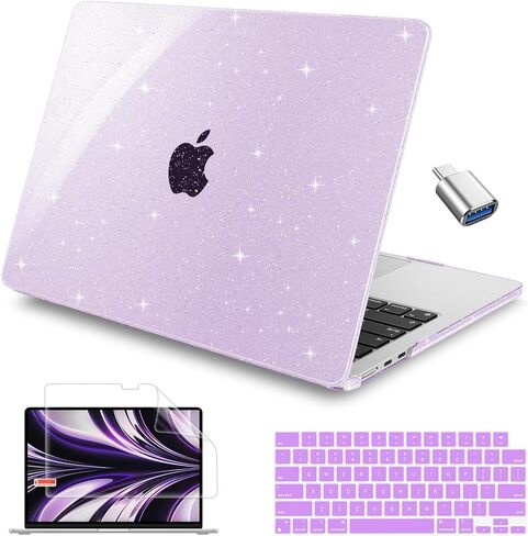 Case Compatible with MacBook Air 13.6 inch 2022 2023 2024 Release M3 A3113 M2 A2681, Plastic Hard Shell Case with Keyboard Cover for MacBook Air 13.6 inch, Black Glitter in Saudi Arabia