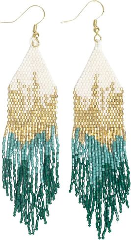 INK+ALLOY Claire Luxe Ombre Mixed Metallic 4.25-Inch Beaded Fringe Boho Earrings Handmade Jewelry for the Modern Bohemian in Kuwait