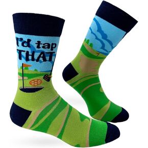 Golf-Themed Socks for Men with Funny Saying I'd Tap That - 1 Pair, 1 Size Fits Most