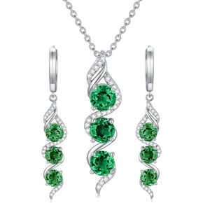 مجموعة مجوهرات Althum Emerald المتدلية من الفضة الإسترليني عيار 925 وأقراط متدلية من مجوهرات جوهرة مايو للنساء in Kuwait