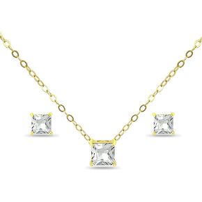 B. BRILLIANT Sterling Silver Cubic Zirconia Princess Square Solitaire Pendant Necklace and Stud Earrings Set