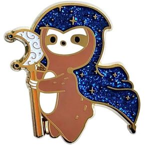 Sloth Pin Brooch, Slow but Powerful Wizard Sloth, 1 Inch Tall Enamel Pin