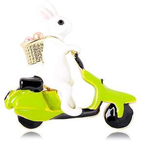 Biker Bunny Rabbit Brooch Pin for Women Girls Unisex Gold Plated Fashion Enamel Easter Eggs Animal Pet Brooches Lapel Pins Dainty Cute Holiday Festival Party Jewelry Gift for Daughter Teens