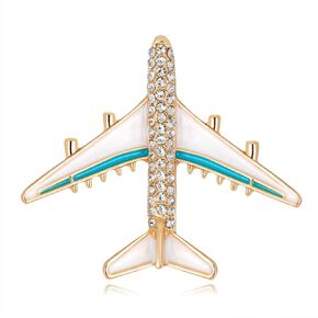 Blue/Red Airplane Brooch Pin Gold Aircraft Lapel Pin Fashion White Enamel Plane Safty Pin Charms Jewelry Party Badge Banquet Scarf Pins Gifts