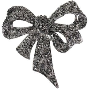 Vintage Rhinestone Crystal Bow Brooch Pin with Black Pearl for Women Girls Delicate Black Bow Brooch Classic Antique Victorian Style Prom Wedding Jewelry