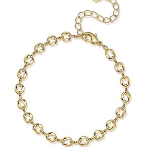 Aurelia Mae 5mm Puffed Mariner Anchor Link Chain Necklace | Gold Puffy Link Chain Necklace Layering Necklace and Matching Bracelet