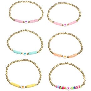 Heishi Bracelet Set Surfer Stretch Bracelet Handmade Rainbow Polymer Elastic Rope Boho Beaded Bracelet for Women girls