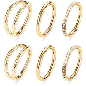 MOQIKAKA16G 18G 20G Surgical Steel Nose Septum Rings Hoops - Stainless Steel Segment Nose Rings Hoop Helix Cartilage Clicker Daith Tragus Sleeper Hoop Earrings, Body Piercing Rings for Women Men 6mm 8mm 10mm