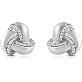 Jewelili Sterling Silver 1/10 Cttw Natural White Round Diamonds Knot Stud Earrings