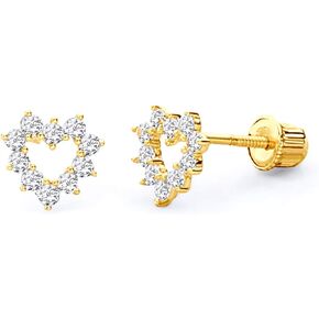 14k REAL Yellow Gold Heart Stud Earrings with Screw Back