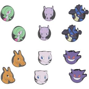 Pokemon Fashion Jewelry Extended Enamel Character Stud 6-pair Earring Set