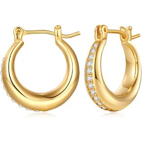 Gold Plated Huggie Hoop Earrings for Women Square Round Thick Hoop Earrings Jewelry Gift