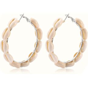 Hoop Earrings For Women Natural Cowrie Shell Beads Hoop Earrings Statement Stud Drop Earrings Bohemia Hawaii Wakiki Beach Jewelry